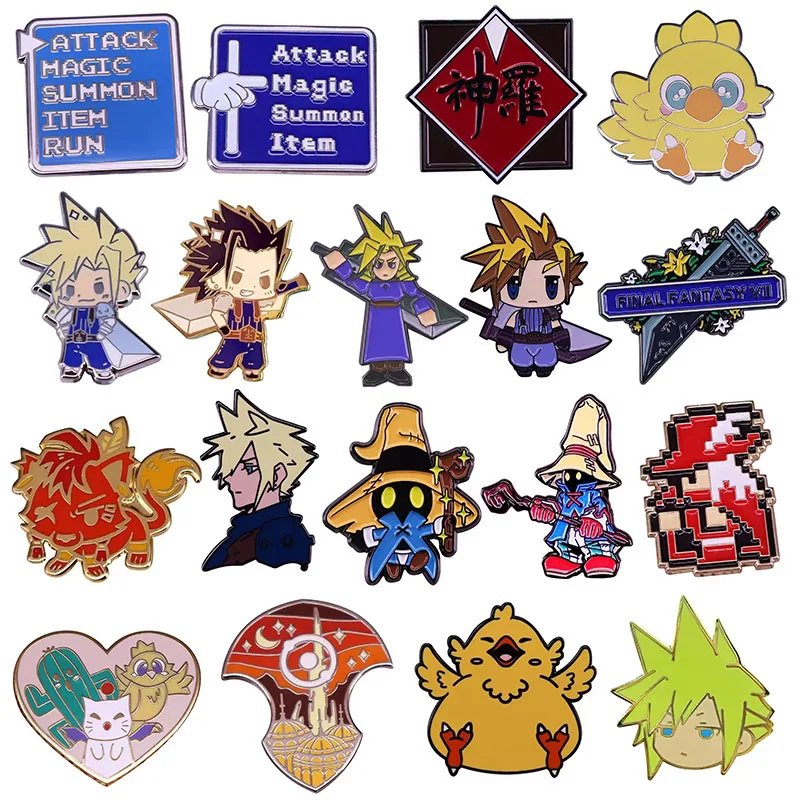 Final Fantasy Mage Vivi-Pin esmaltado Cloud Strife, espada Buster, insignia de meteorito, broche de menú de ataque Shinra, accesorio de jugador, regalo de joyería