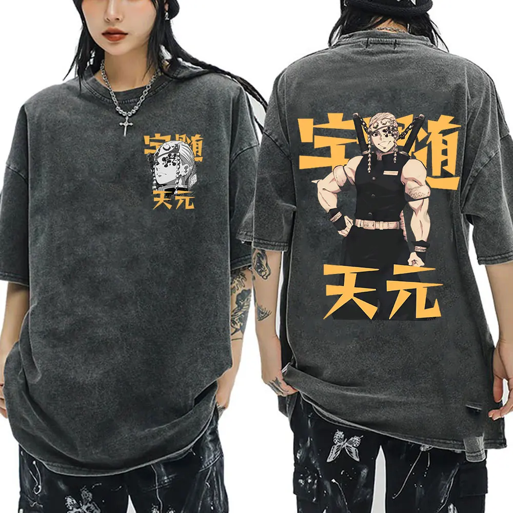 

Винтажная футболка Kimetsu No Yaiba Anime Demon Slayer Tengen Uzui Manga, футболка с рисунком, мужские повседневные футболки большого размера