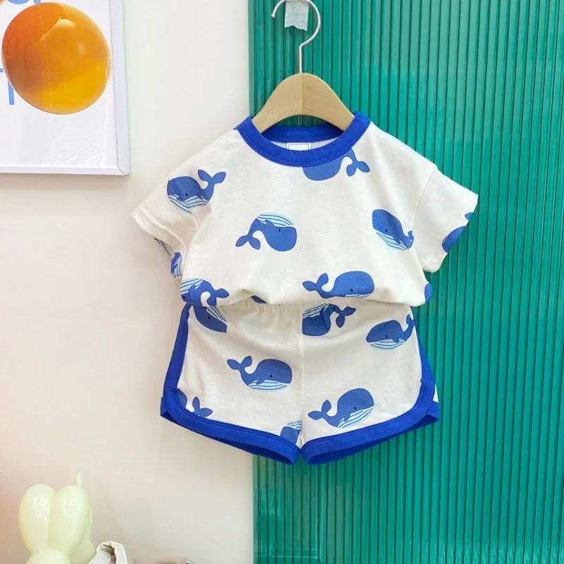 Zestaw ubranek dla chłopca maluch dzieci letnie ubrania Cartoon t-shirt + szorty 2-częściowy garnitur Newborn Boy ubrania dla dziewczynki letnie