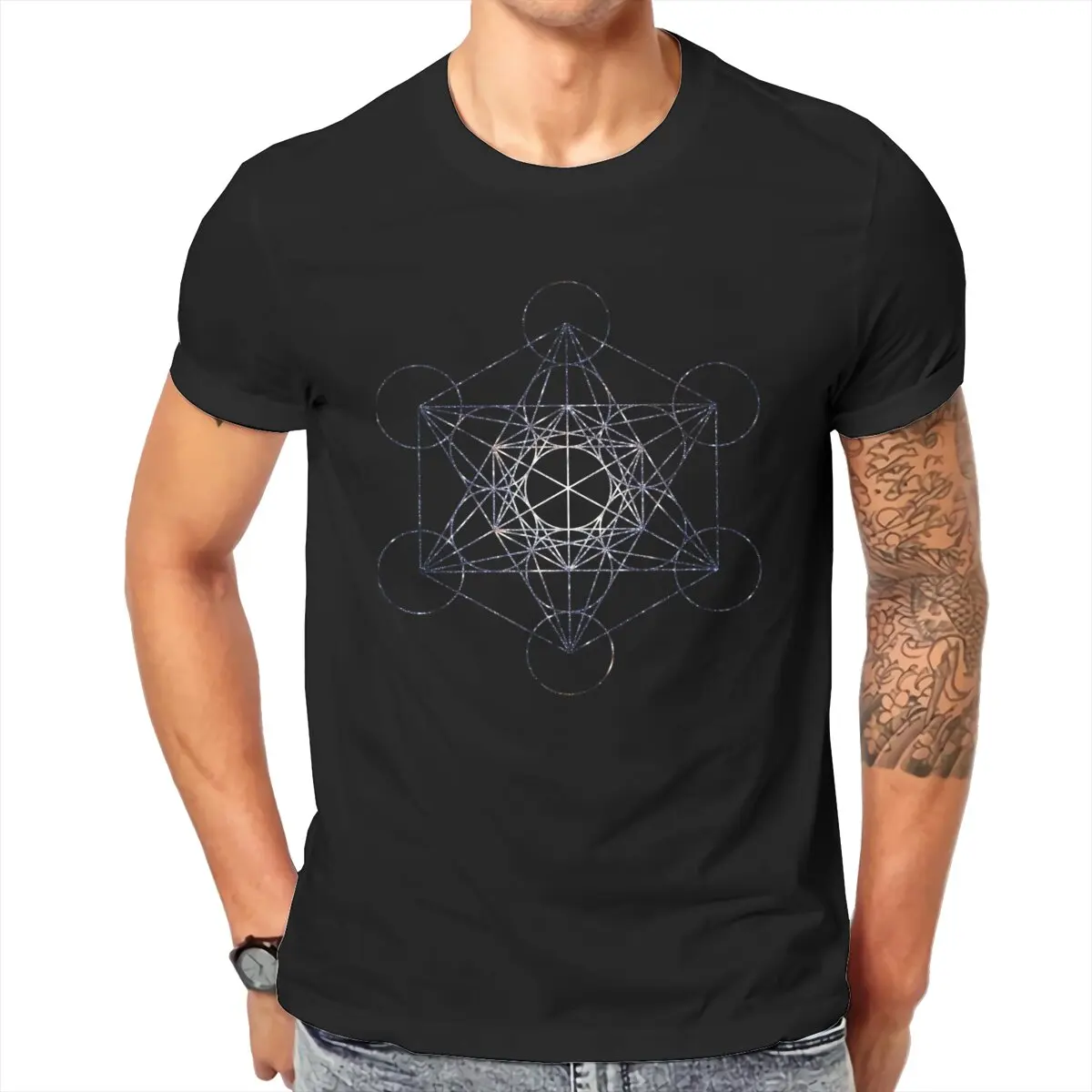 Metatron's Cube Star Cluster Sacred Geometry 100% Cotton vintage  plus size printed t-shirt for men clothing image 5