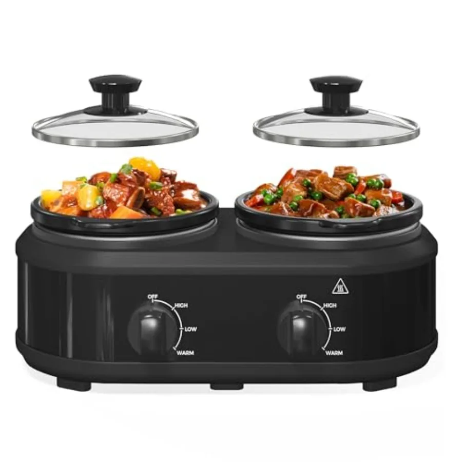 

Double Slow Cooker 2 x 1.25 QT Portable Small Dual Crock Cooker Buffet Servers and Warmers Dishwasher Safe Removable Ceramic Po