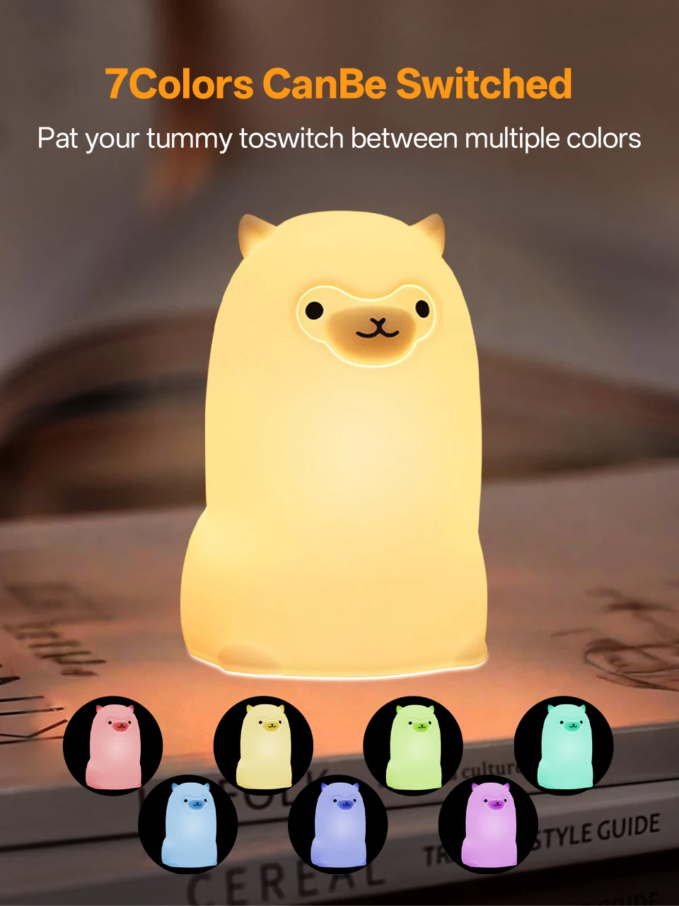 KFV Cute Pear Night Light 7-Color Dimmable Touch-Controlled Night Light Silicone Stress Reducing Pat Duck Lamp USB Rechargeable