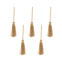 5 Pcs Broom Halloween Accessories Decor Ornament Supply Witch Prop Party Wooden Miniature