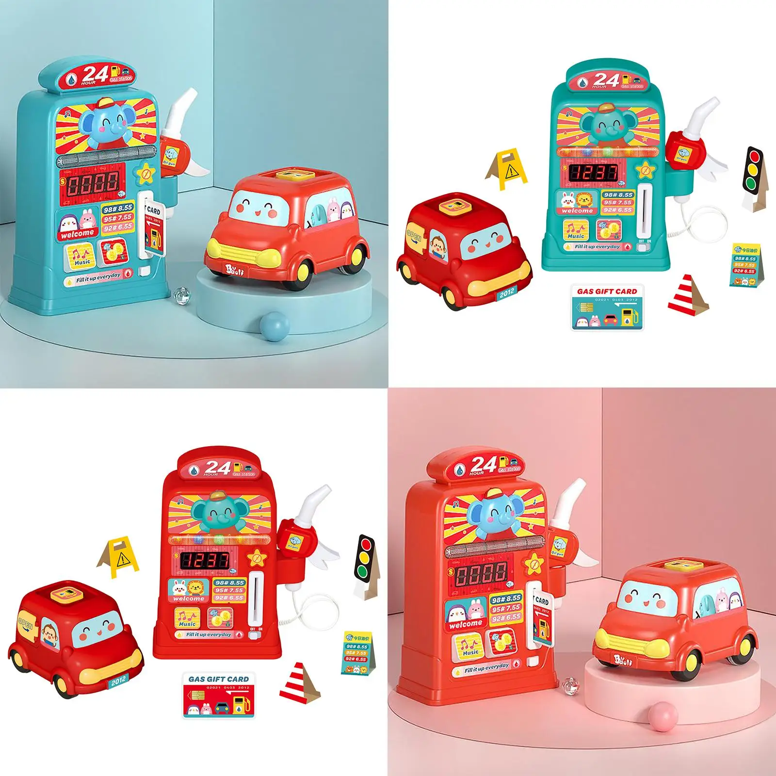 Gas Station Toy, Electric Gas Station Pretend Play Toy Gas Pump Playset for Kids, Educational Toy