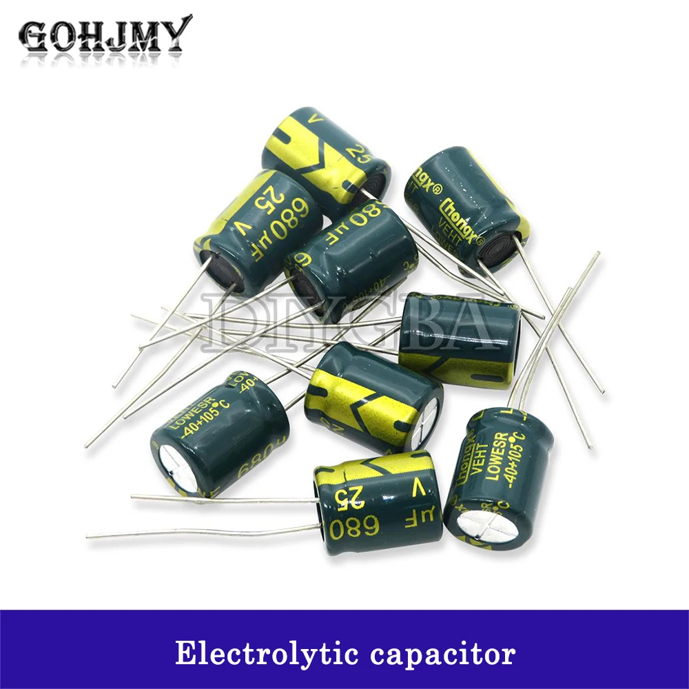 2-50 buah 6.3V 10V 16V 25V 35V 50V kapasitor elektrolitik aluminium 100UF 220UF 330UF 470UF 680UF 1000UF 1500UF 2200UF 3300UF