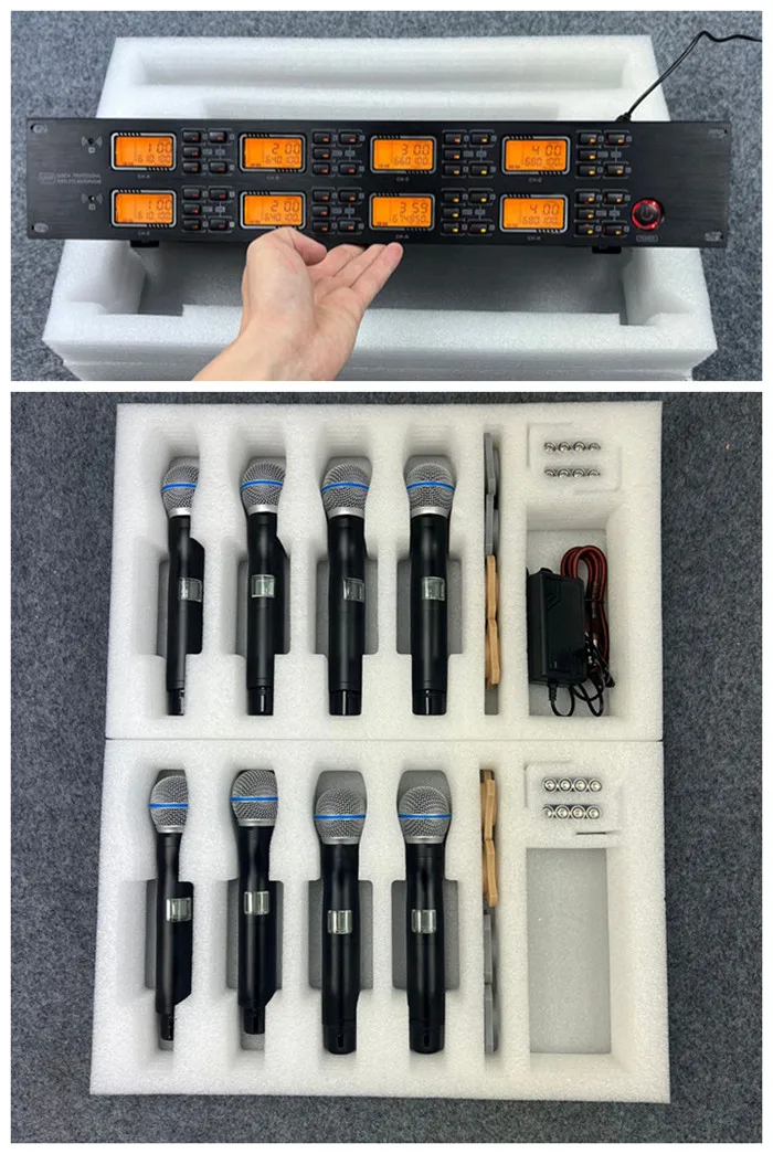 UR-8000-D 640-690mhz UHF Professional Handhold Wireless Microphone System 8 Channel Cordless Mics for Stage Performance sound