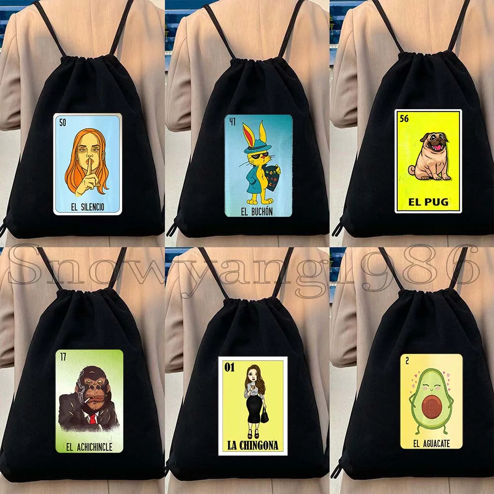 El Catrin Muertos Tarot ESTRELLA SIRENA ROSA LA BANDERA, Bolsa Deportiva con Cordón, Regalos de Lotería Mexicana y Bingo