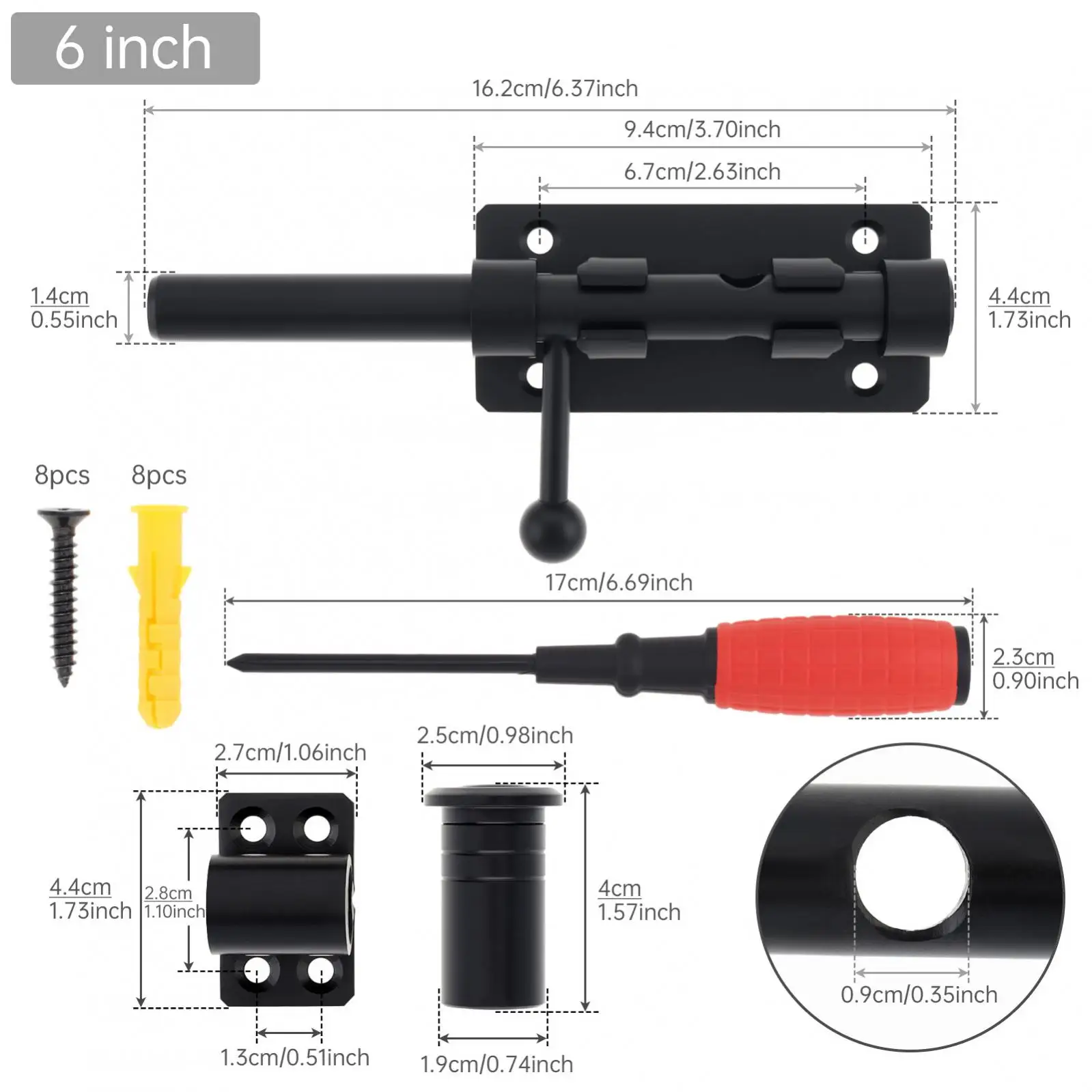 6-8-10-12インチ-ソリッド304ステンレス鋼バレルボルトラッチ-フェンス-木製-納屋のドア-庭のドア用-8個のネジ付き