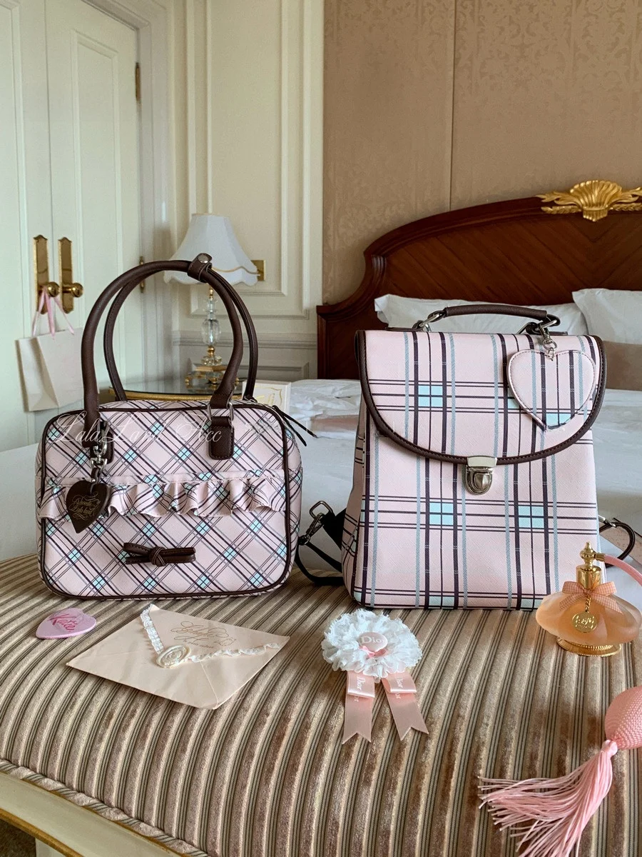 Ele Briti Plaid Single oulder Bag with  Knot Folded Lace Original Design Youth Casual PU Leather Handbag