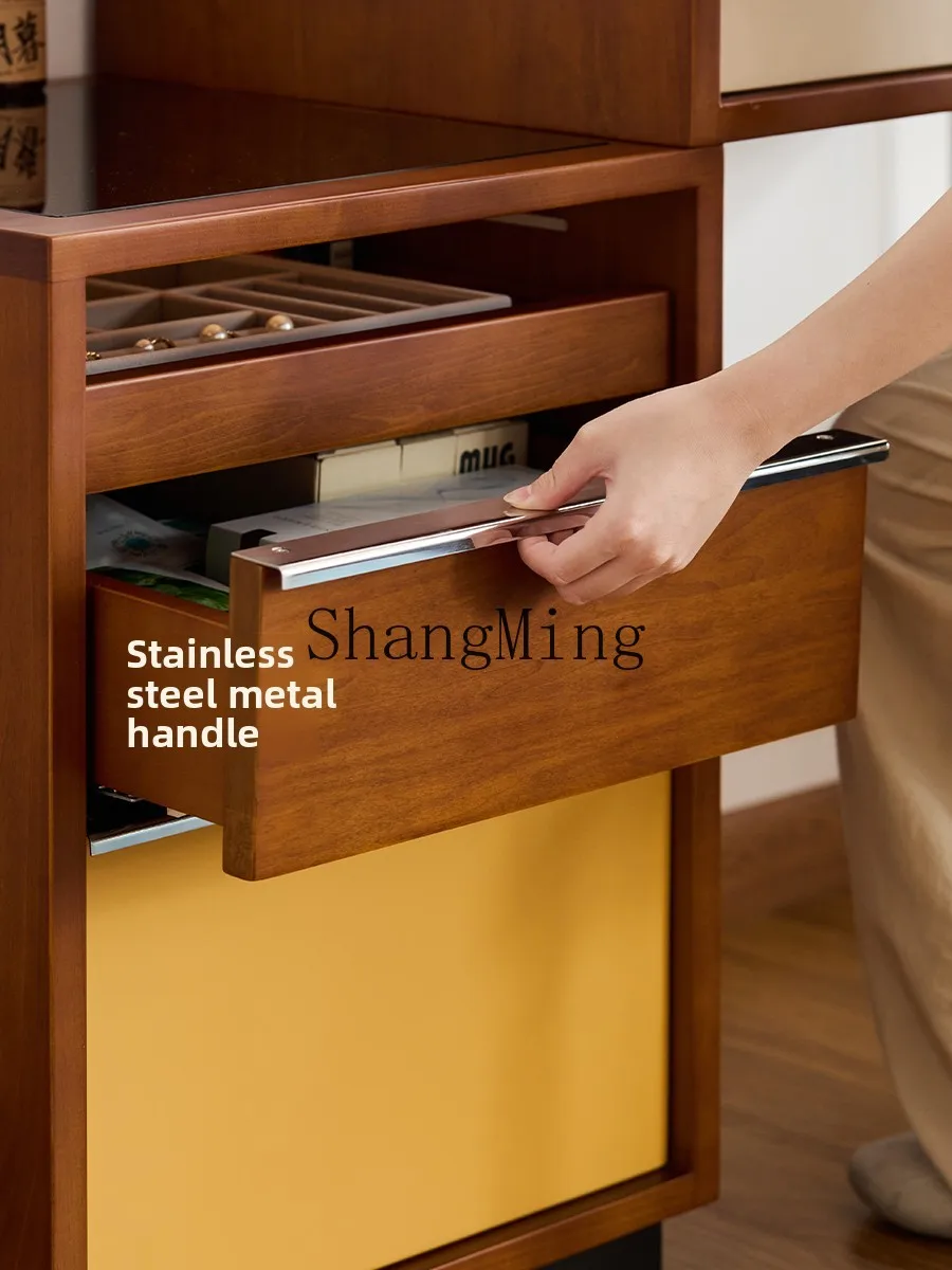 خزانة صدر من الخشب الصلب HJ، خزانة تخزين متكاملة لشقة صغيرة وغرفة نوم رئيسية وطاولة بجانب السرير العتيقة ومرآة طاولة مكياج #4