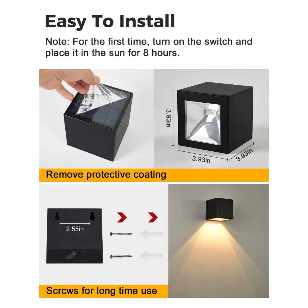 Outdoor Solar Wall Light Square Modern Solar Wall Sconce Lights Waterproof Down Lighting For House Wall Porch Garden Fence Decor view 6