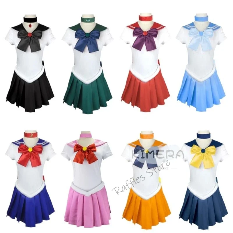 Anime Sailor Costume Wig Moon Tsukino Usagi Meiou Setsuna Chibiusa Dress Halloween Suit Wig Party Clothing Adults Kids Cosplay