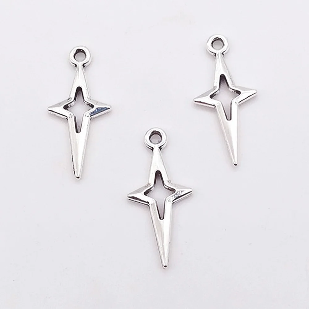

100Pcs 10*23mm Openwork Star Charms Silver Plated Astral Pendant Handmade Decoration Vintage For DIY Jewelry Making Accessories
