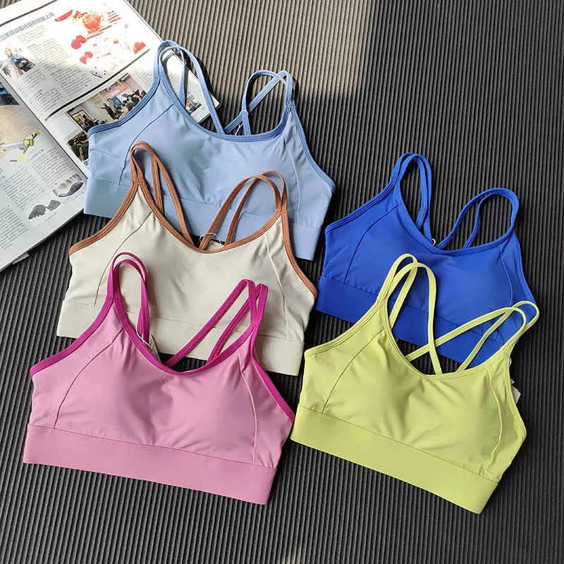 Women Color Block High Impact Sports Bra Shockproof Push Up Anti-Sagging Beauty Back Fitness Tank Top
