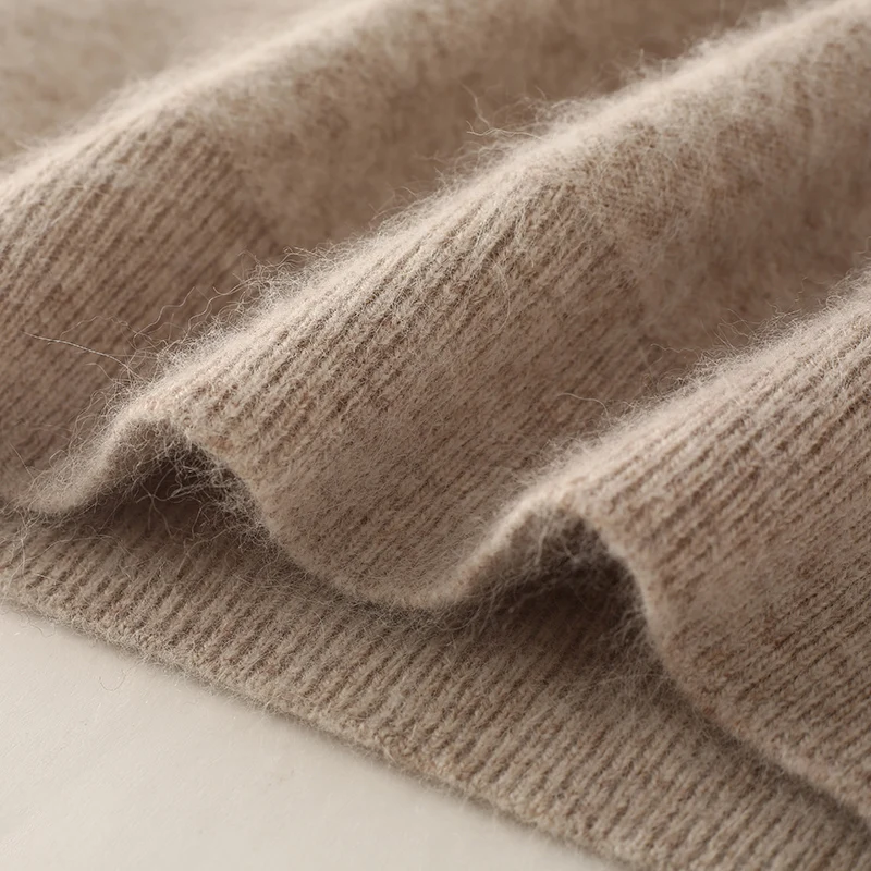 Autumn Winter Women\'s Basic Mock-neck Pullover Sweater 100% Mink Cashmere Solid Long Sleeves Cashmere Knitwear Female Clothing
