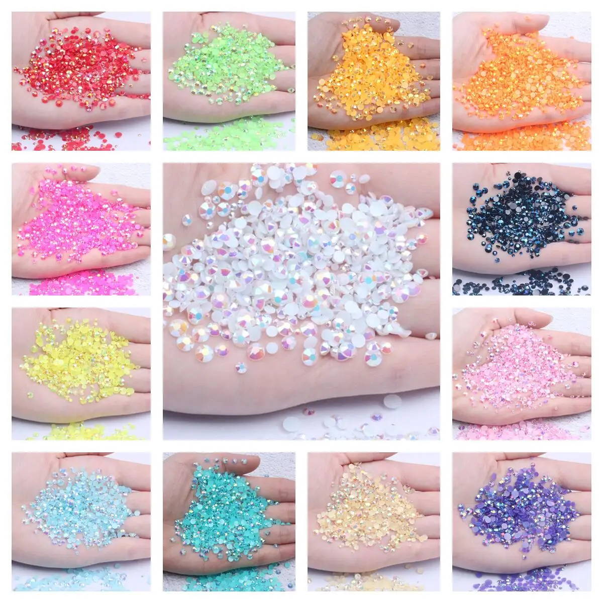 2mm~6mm 1000 resin jelly drill non thermal repair AB flat back plastic crystal nail DIY glitter stone