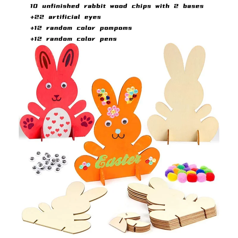 A59E-Easter Bunny Decor Arts And Crafts For Kids Easter Wooden  Party Decor 3D DIY Unfinished Wood Replacement Accessories