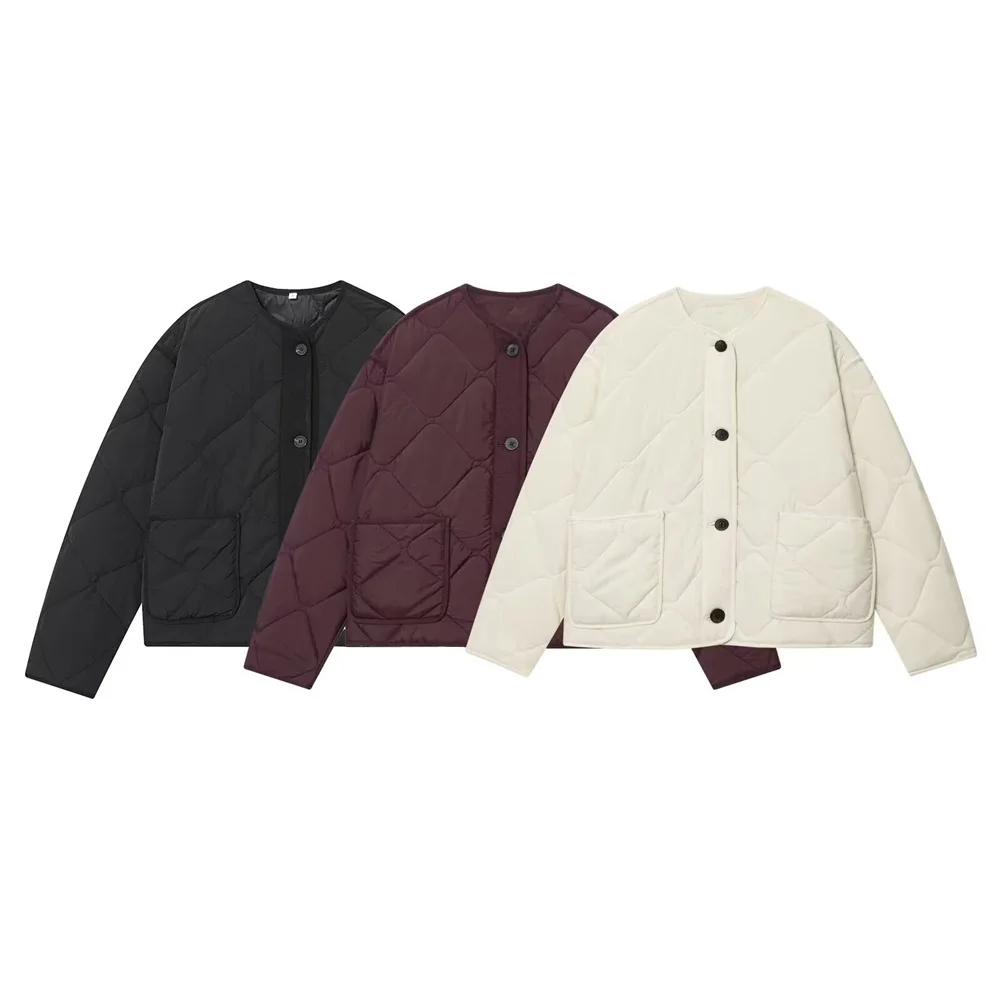 

Autumn and winter women's clothing new product casual versatile round neck pocket decoration cotton jacket jacket jacket