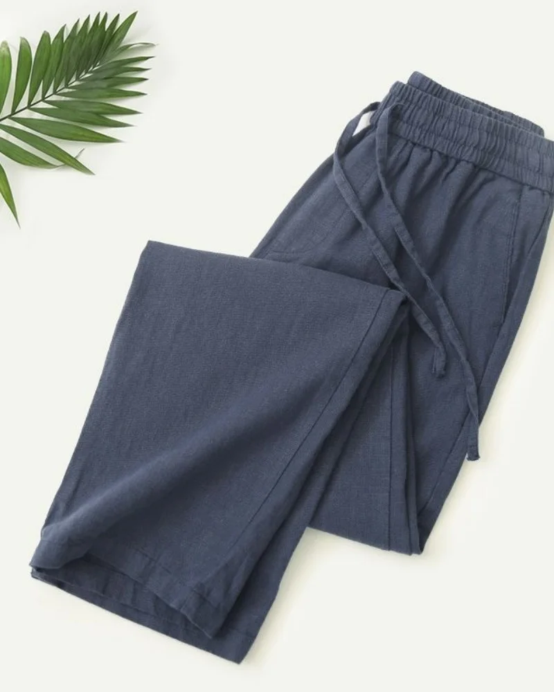 

Men's Casual Cotton-Linen Pants Solid Color Breathable Loose Sports Straight Pull Street Fashion