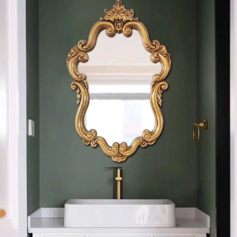 

Wall Bathroom Makeup Mirror Accessories Large Golden Hairdressing Mirror Tiles Irregular Nordic Miroir Mural Home Decorations