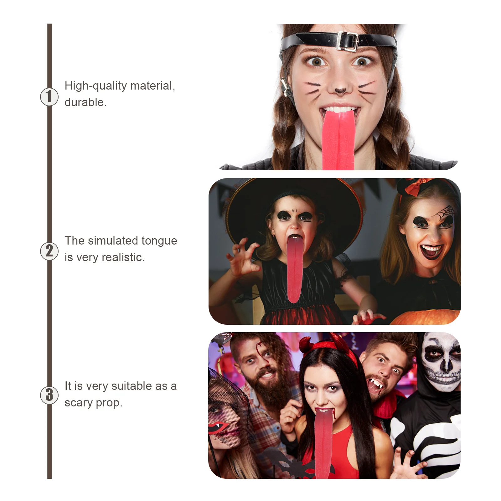 3 قطعة الدعائم اللسان الأحمر الطويل حفلة الهالوين فستان مُصمم حسب الطلب اللسان الاصطناعي مخيف المرحلة الدعامة مهرجان تأثيري التبعي