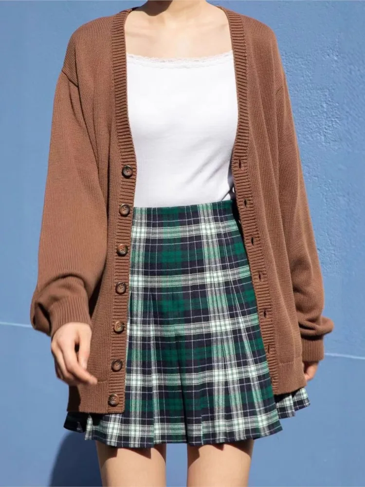 솔리드 심플 브이넥 버튼 가디건 여성 가을 코튼 따뜻한 니트 기본 캐주얼 점퍼 탑 빈티지 시크 스위트 Y2K 스웨터