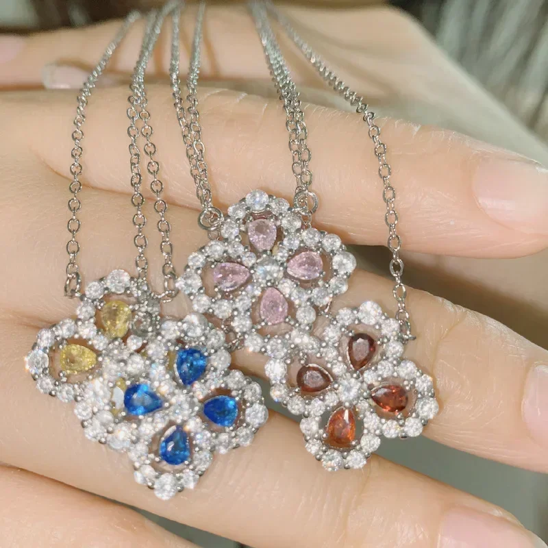 

Муассанит MDL. Стильное ожерелье 18K с цветным покрытием, цепочка на ключицу с драгоценными камнями, темпераментное ожерелье с розовым бриллиантом