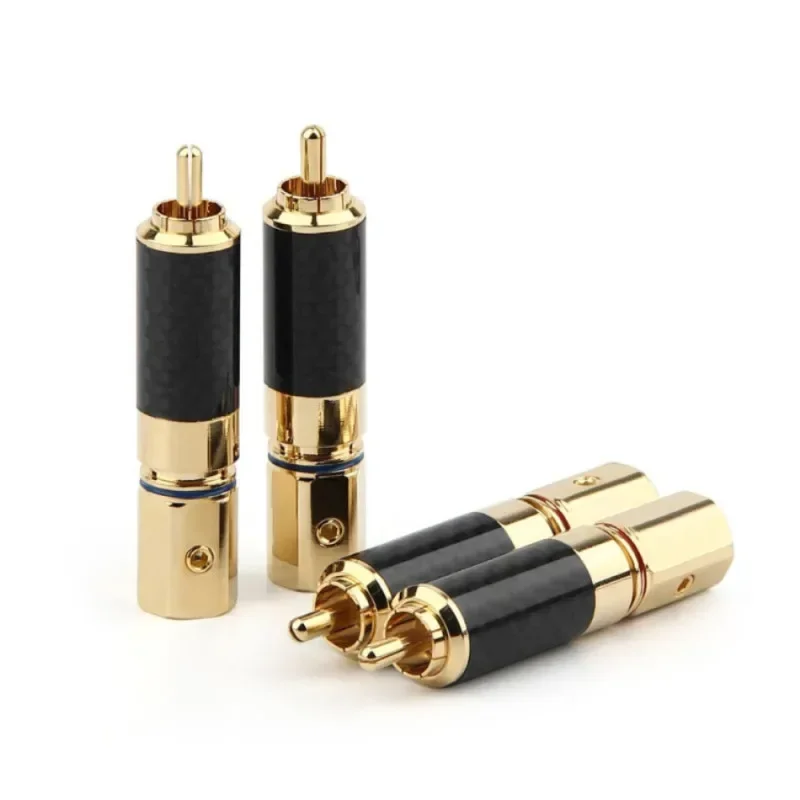 4 pçs rca plug alto-falante terminal conector de áudio fibra carbono cobre ródio ouro rca soquete amplificador home theater adaptador som
