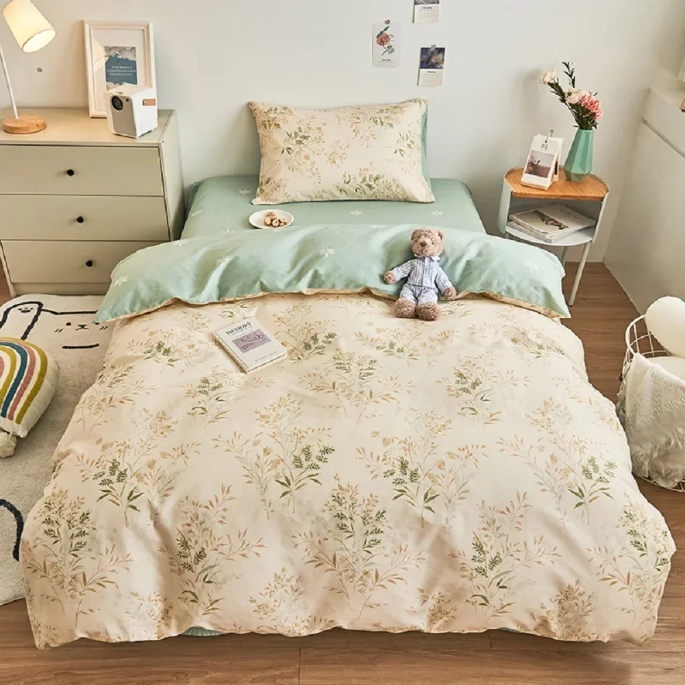 

4Pcs Cotton Printed Quilt Cover Set for Women's Bedroom Apartment Student Dormitory All Year Round Universal 1.2m/1.5/1.8m Bed