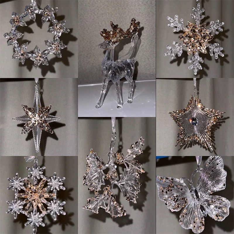 

New Year Christmas Decorations Plastic Pendant With Adhesive Powder For Christmas Tree Display Window Decoration Party Supplies