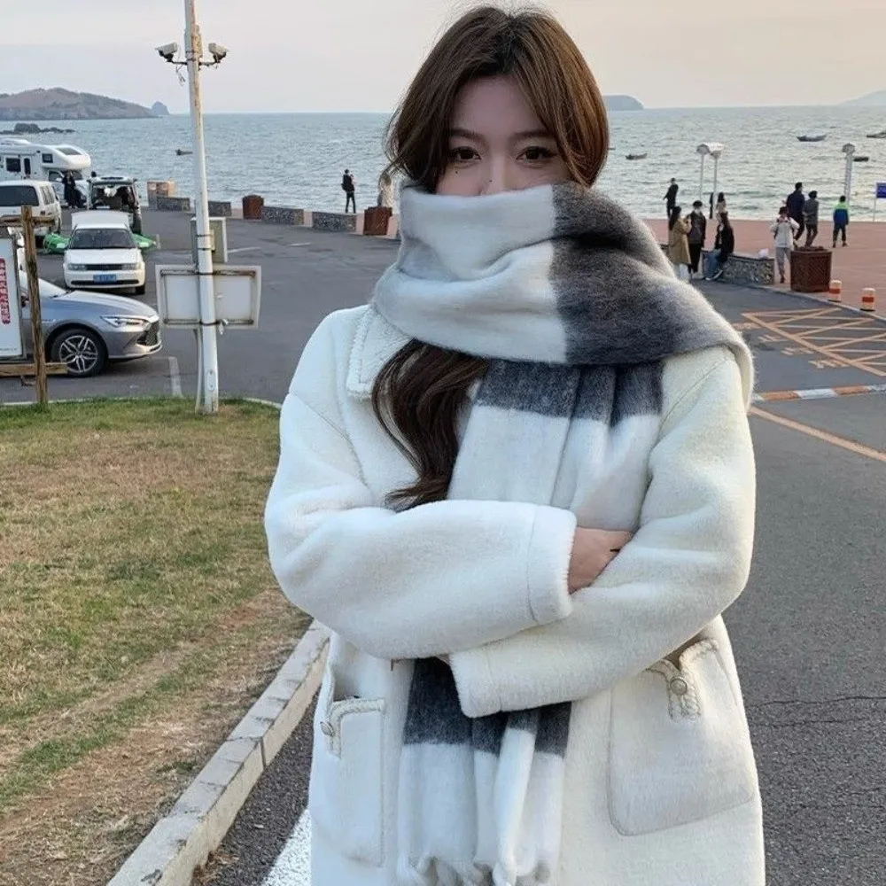 

Новый теплый шарф из мягкого мохера, длинные шарфы с кисточками, градиент цвета, холодостойкая шаль, накидка на лыжах