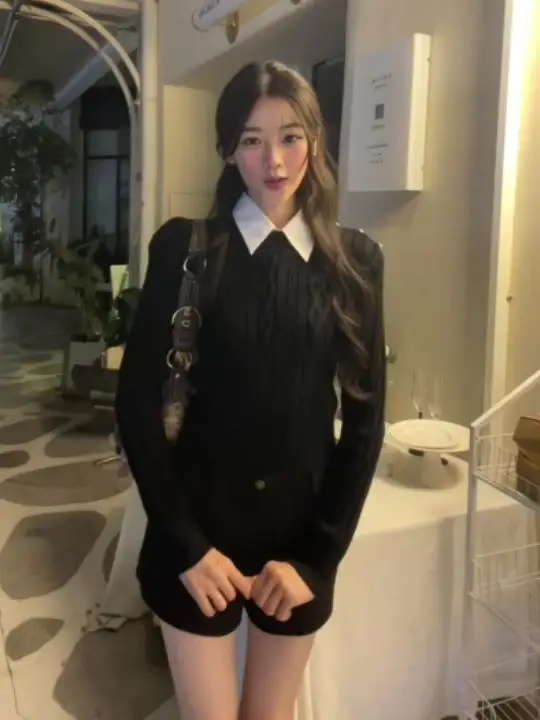 Bla Knitted ort irt Collar Sweater Women's Slim Fit Base Layer Top Autumn Winter Faion Commute Sle Purl Stitch