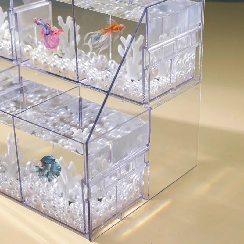 Acrylic Ornamental Fighting Fish Tank New Small Row Tank Transparent Desktop Aquarium Creative Multi-compartment DIY Aquariums