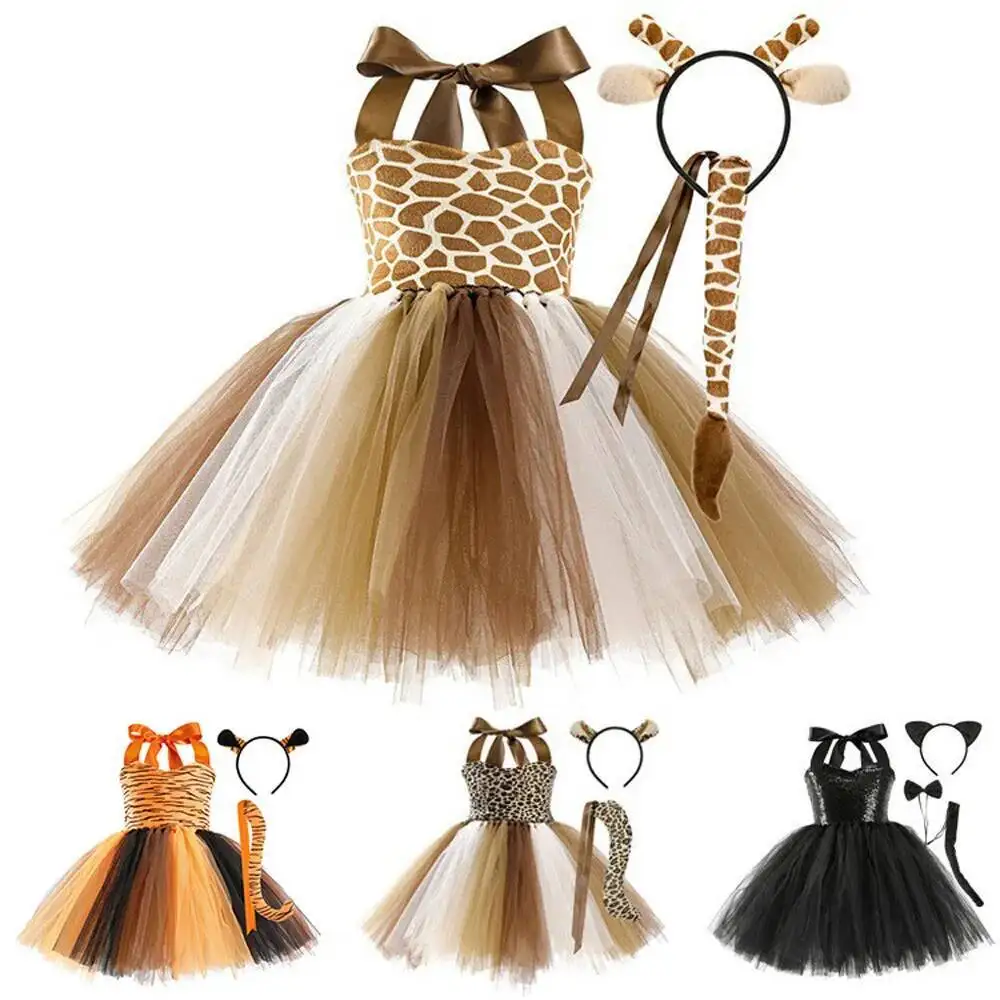 Leopard Tiger Katze Giraffe Kostüme für Baby Mädchen Tier Halloween Tutu Kleid für Kinder Kleinkind Weihnachten Geburtstag Outfit Kleidung