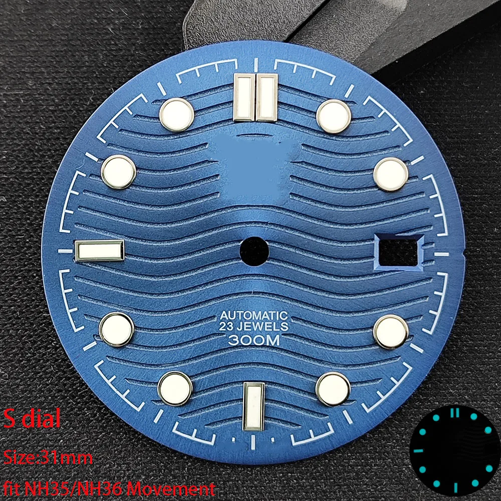 High Quality blue/Green Luminous NH35 Dial 31mm Watch Dials Fits for NH35/NH36 Movement Men Watch Accessories