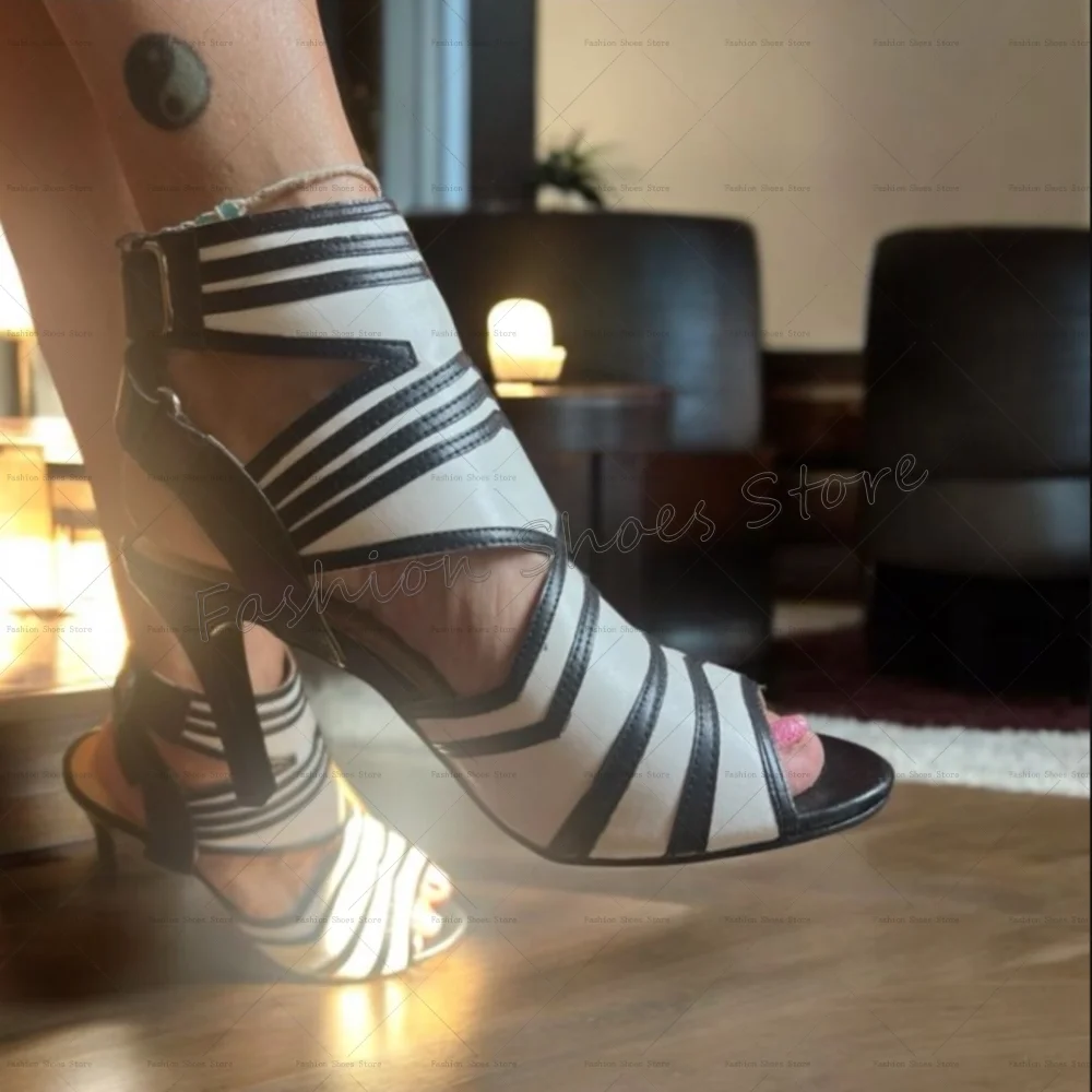

Black White Hollow Out Sandals Open Toe Women Shoes Stilettos High Heels Party Banquet Dating 2025 Zapatos Para Mujere