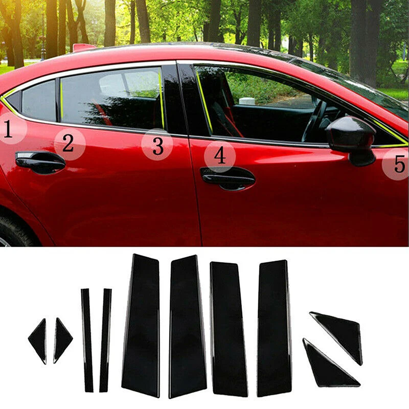 10 Pcs Car Pillar Posts Door Window Trim Decal Cover for Mazda 3 Axela 2014 2015 2016 2017 2018 Accessories Exterior Parts 기둥