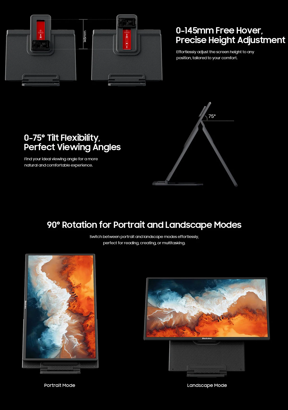 Blackview Table 10 Tragbares LCD-Display 23,8" HDR, für PC / Handy / Tablet / Macbook, 100Hz, TÜV Geringes Blaues Licht, Augenschutzmodus – Detail 6