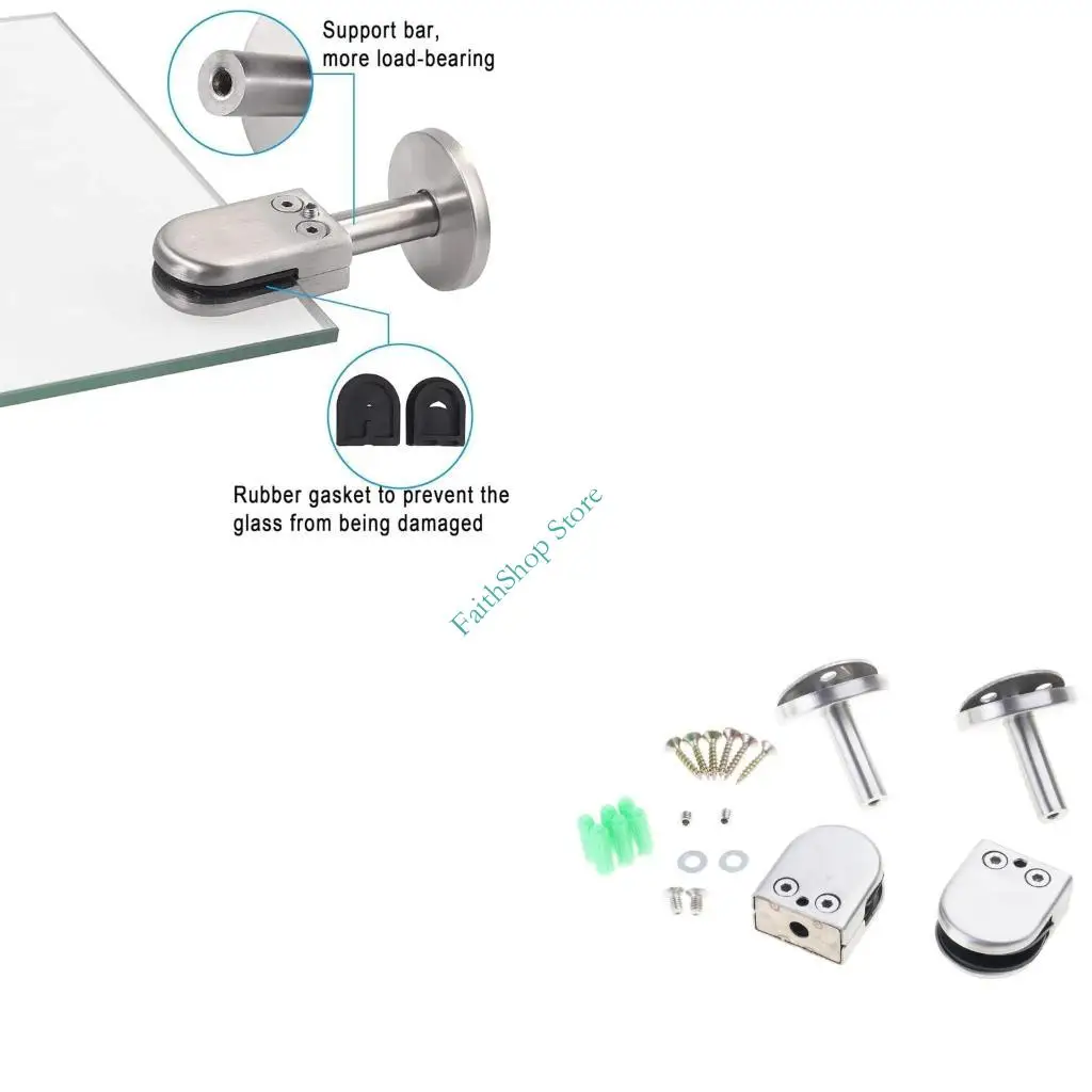 

124E Set of 2 Glass Clamping Brackets Brushed Finish Stainless Steel Mounts for Frameless Pool Fence 8 10mm Panel Support