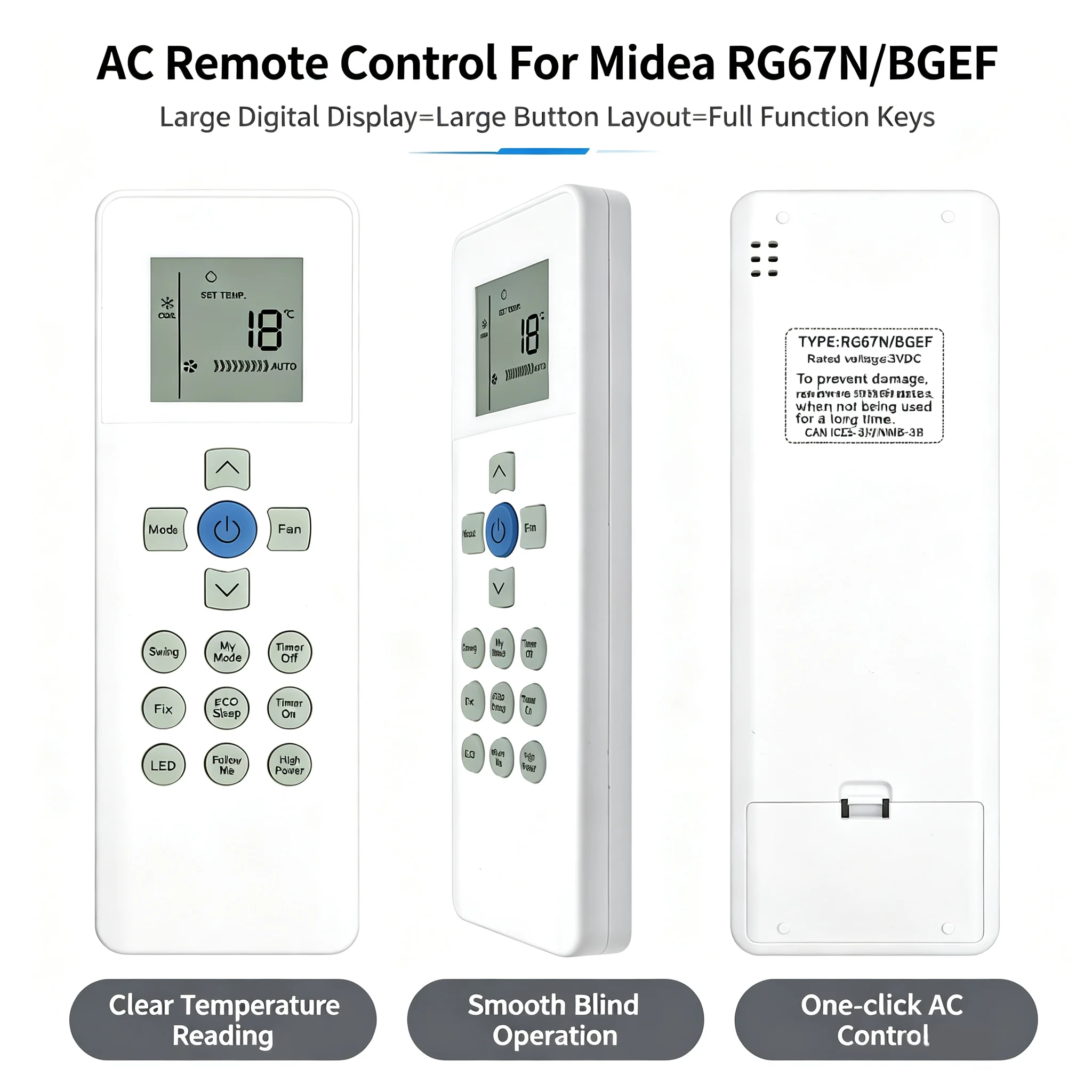 FAZV RG67N/BGEF AC Remote for Midea Carrier Zamil Casper RG67V/BGEF RG67G/BGEF RG67N/BGKF RG67P/BGKF RG67N10/BGEF
