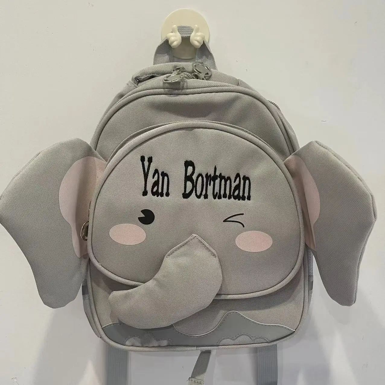 

Custom name backpack for kindergarten school, cute elephant baby lightweight backpack, personalized embroidered canvas gift bag