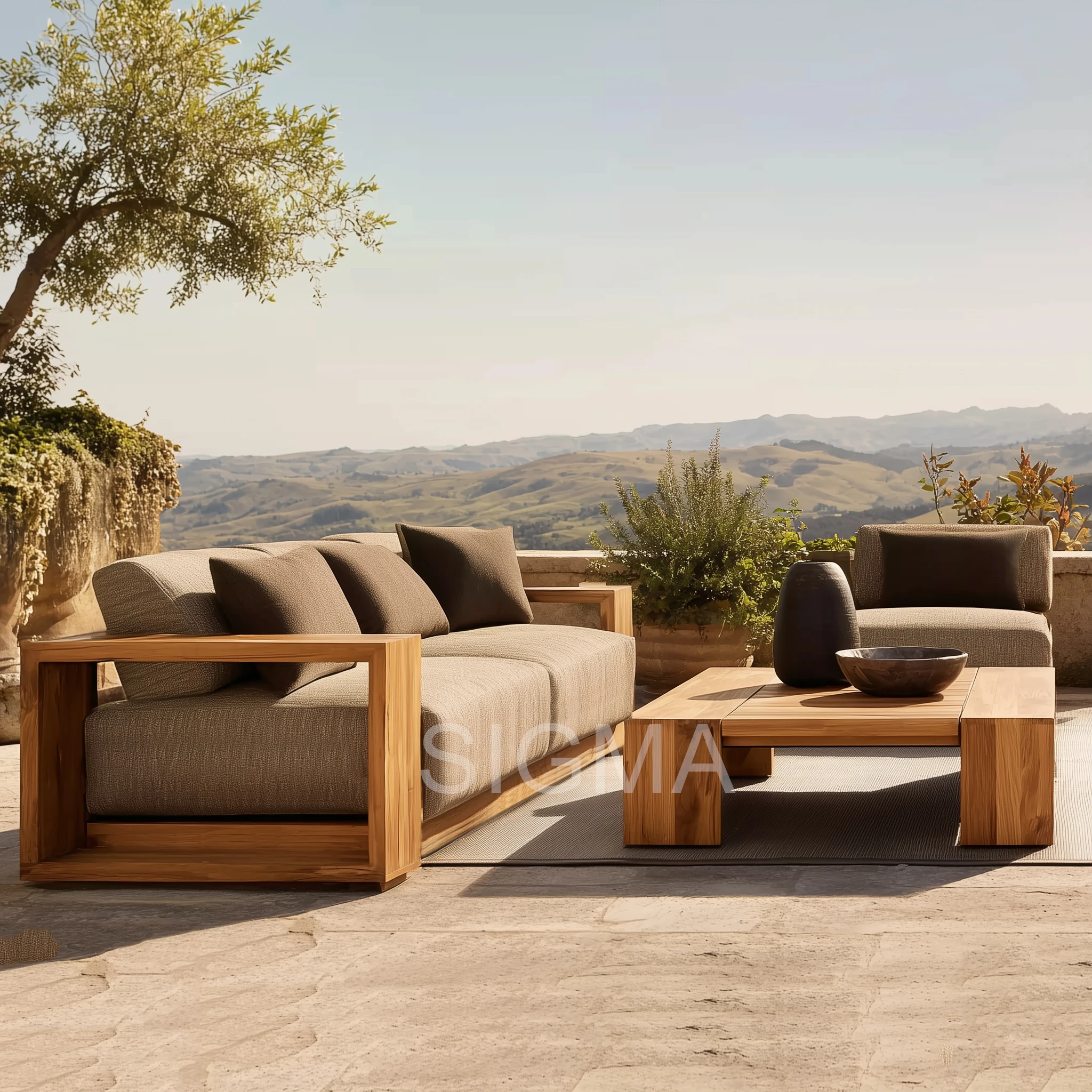 

2025 Fashion All Weather Outdoor Modern Style Seat Cushion Solid Teak Furniture Sofa Set