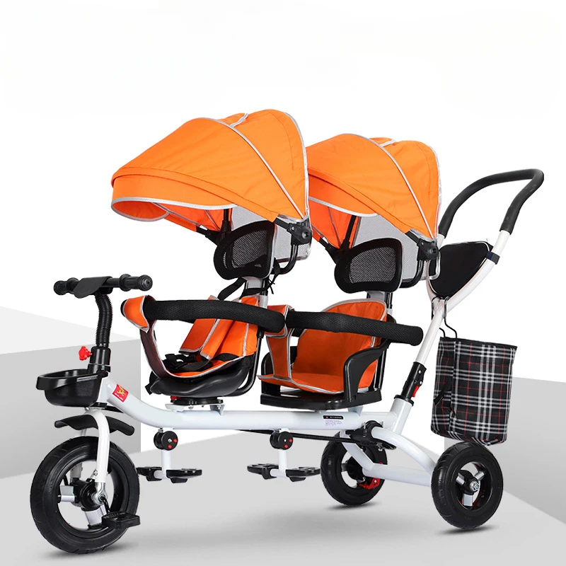Warm house Kinder Doppel Kinderwagen Multifunktionale Zwei-wege Baby Kinderwagen Twins Kinderwagen Doppel Falten Drei-rad Auto 6