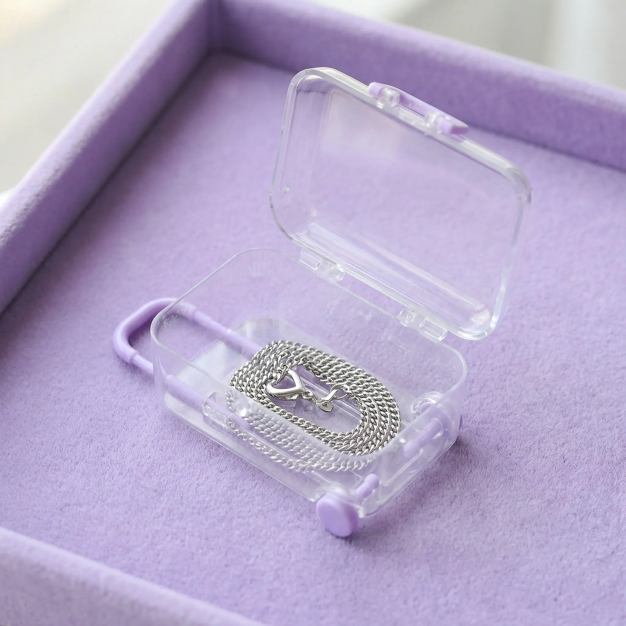 6Pcs Mini Plastic Suitcase Jewelry Box 3.15x2.28x1.57 Inch Transparent Lid Portable Travel Luggage Case for False Eyelashes Fake