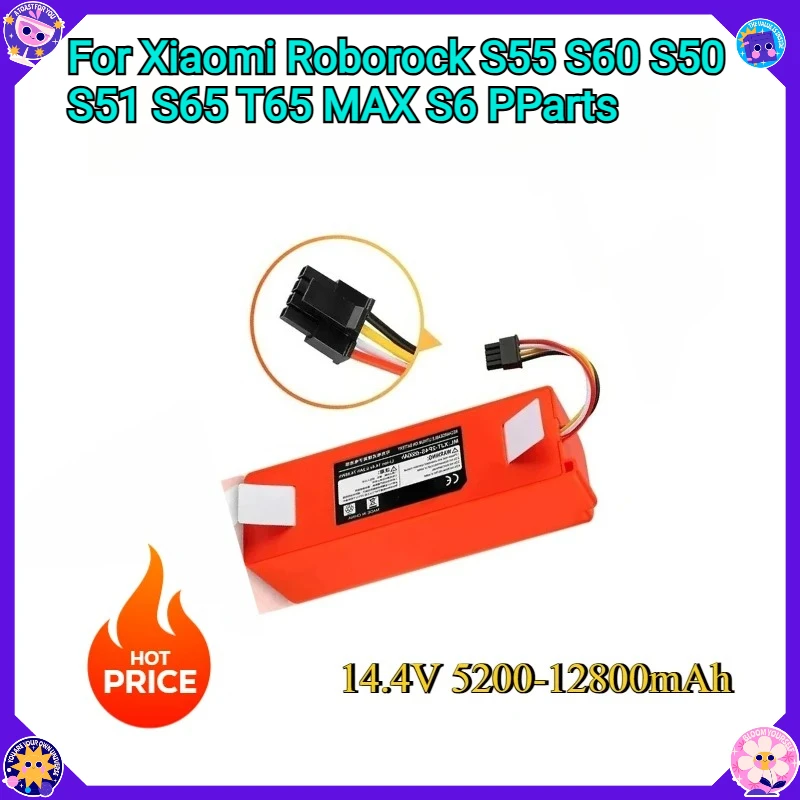 

New 14.4V 5200-12800mAh Robotic Vacuum Cleaner Replacement Battery For Xiaomi Roborock S55 S60 S50 S51 S65 T65 MAX S6 Parts