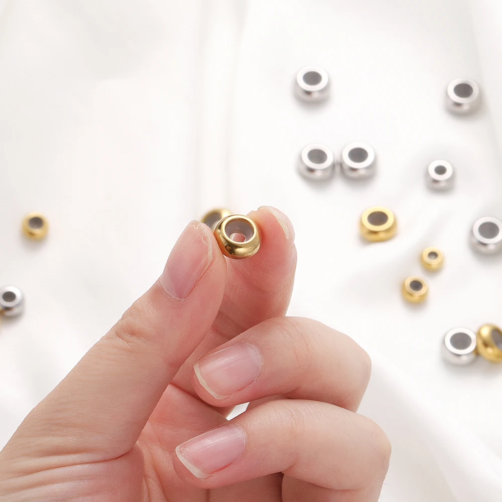 10 Teile/los Edelstahl Anpassung Perlen mit Rutschfester Silikon Ring Gold Farbe Stopper Spacer Perlen für Schmuck Machen – Detail 7