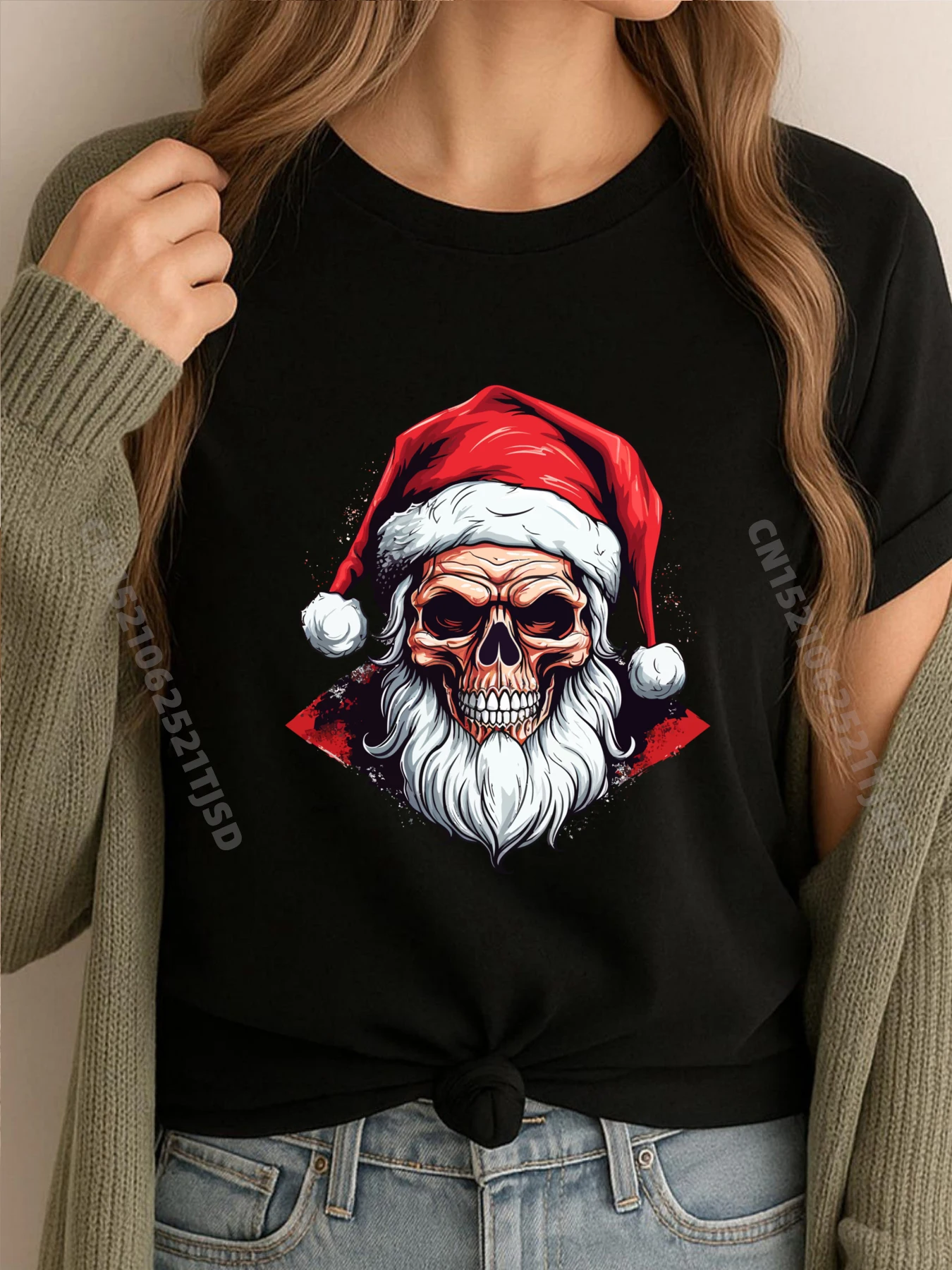 

Череп Санта-Шляпа Рождественские Черепа Санта-Клаус Camisetas Уличная женская футболка для женщин