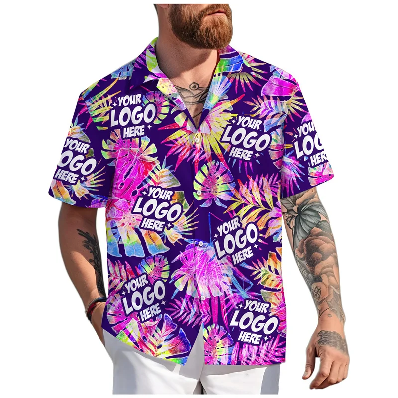 New 2026 Custom Logo Hawaiian Shirt Men Women Personalized 3d Printed Tropical Plants Lapel Shirts Vacation Beach Aloha Shirt