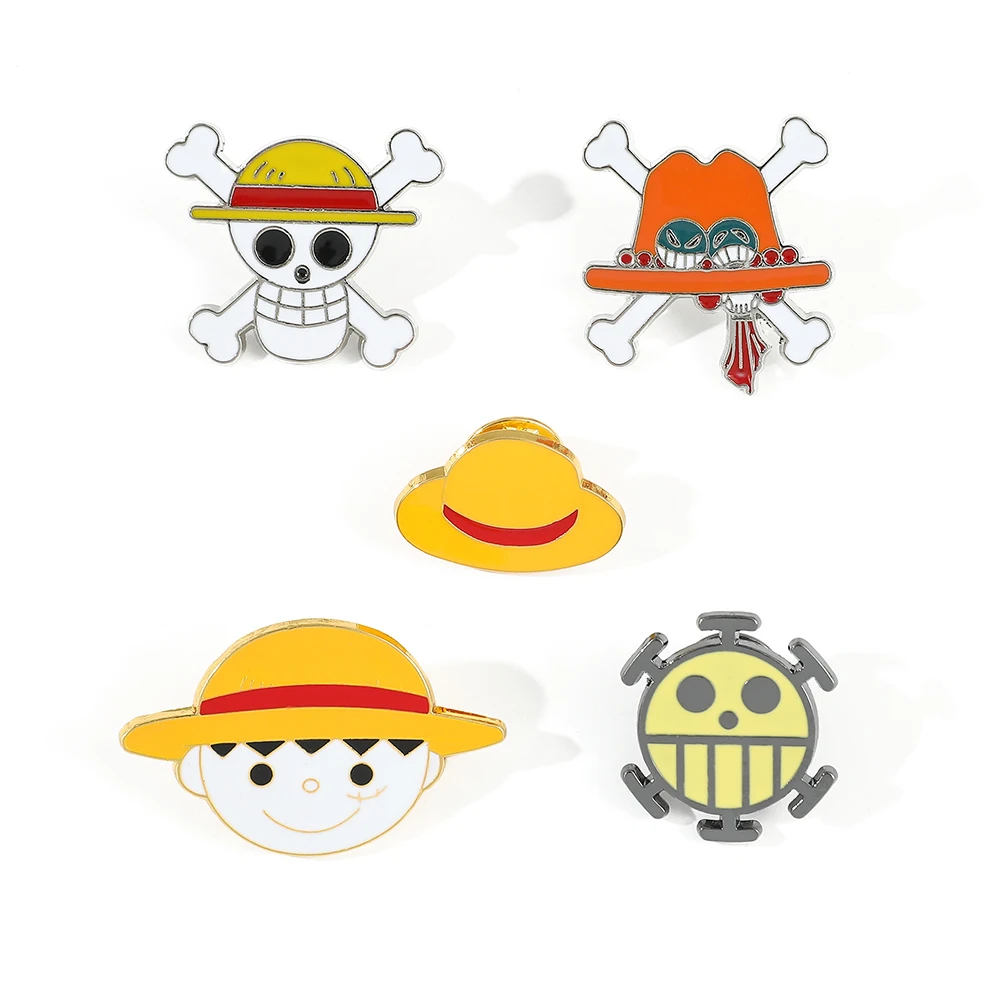 5 Pcs One Piece Series Brooch LuffyStrawHat Cartoon Badge Metal Enamel Pin Children's Backpack Clothing Accessories