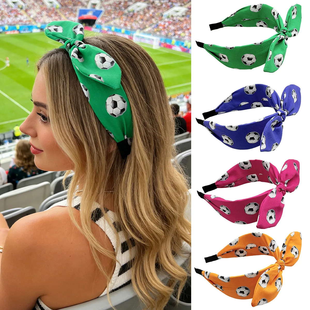 

Printed headbands for soccer events in the United States, Canada, and Mexico, featuring bows and bunny ears, as sports headbands